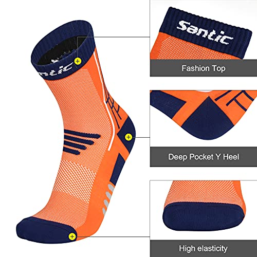 Santic Calcetines Ciclismo 2 Pares Hombres Calcetines Antideslizantes Mujer Calcetines Deportivos También para Correr y Montaña Naranja M