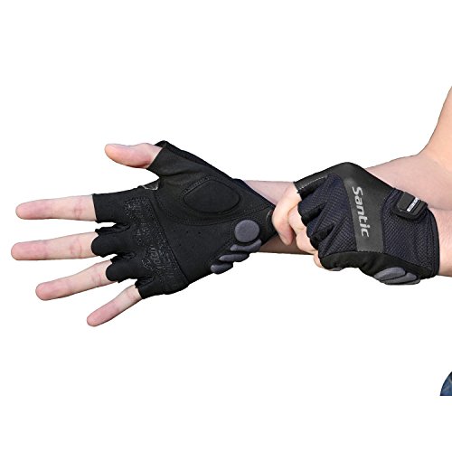 Santic Guantes Ciclismo Hombre Verano Guantes Bici Guantes Cortos para Carretera,Quedan los Dedos al Aire Negro L