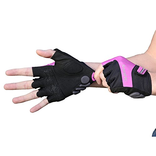 Santic Guantes Ciclismo Hombre Verano Guantes Bici Guantes Cortos para Carretera,Quedan los Dedos al Aire Rosa S