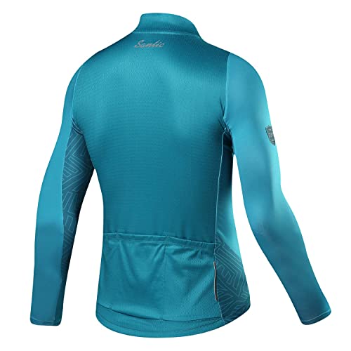 Santic Maillot Bicicleta Hombre Maillot Ciclismo con Mangas Largas con Bolsillos como Camiseta Interior en Invierno Azul EU M