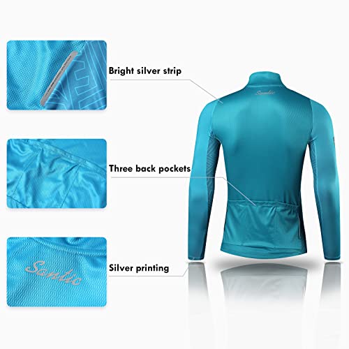 Santic Maillot Bicicleta Hombre Maillot Ciclismo con Mangas Largas con Bolsillos como Camiseta Interior en Invierno Azul EU XXXL