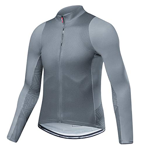 Santic Maillot Bicicleta Hombre Maillot Ciclismo con Mangas Largas con Bolsillos como Camiseta Interior en Invierno Gris EU L