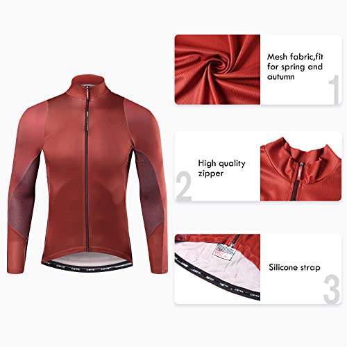 Santic Maillot Bicicleta Hombre Maillot Ciclismo con Mangas Largas con Bolsillos como Camiseta Interior en Invierno Rojo de Ladrillo EU S