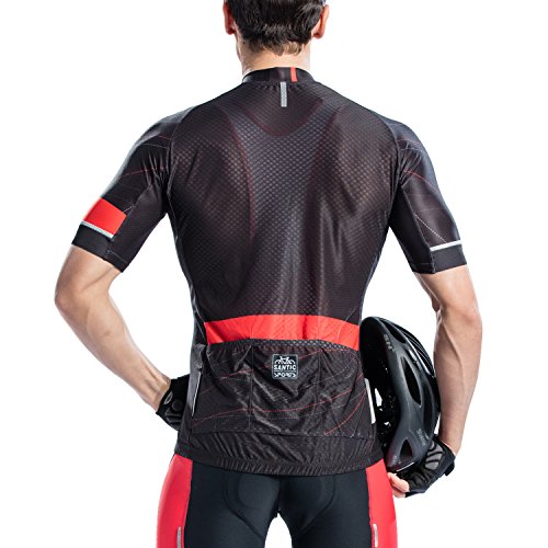 Santic Maillot Bicicleta Hombre, Maillot Ciclismo Hombre, Camiseta y Camisa de Ciclismo para Hombres con Mangas Cortas Rojo EU Talla L