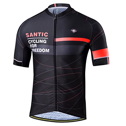 Santic Maillot Bicicleta Hombre, Maillot Ciclismo Hombre, Camiseta y Camisa de Ciclismo para Hombres con Mangas Cortas Rojo EU Talla L