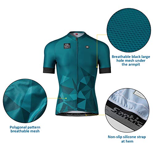 Santic Maillot Ciclismo Hombre Maillot Bicicleta con Mangas Cortas Camiseta Ciclismo Verano Verde EU XL