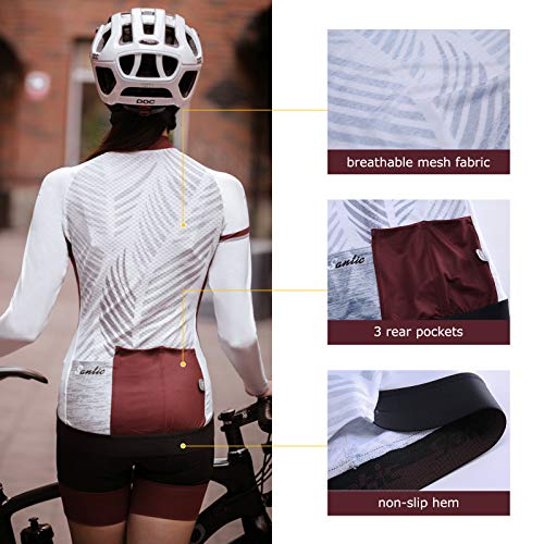 Santic Maillot Ciclismo Mujer Manga Larga Maillot Bicicleta Montaña Camiseta Ciclismo con Bolsillos Rojo EU M