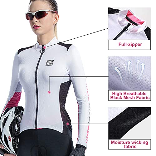 Santic Maillot Ciclismo Mujer Manga Larga Maillot Bicicleta Montaña Camiseta MTB con Bolsillos Fino Blanco EU XL