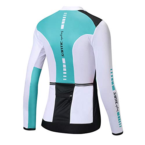 Santic Maillot Ciclismo Mujer Manga Larga Maillot Bicicleta Montaña Camiseta MTB con Bolsillos Fino Blau EU L