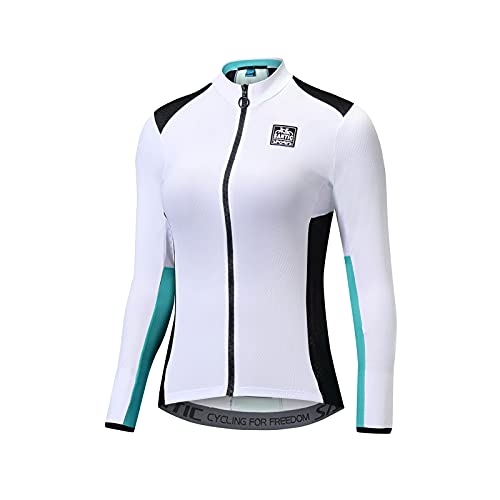 Santic Maillot Ciclismo Mujer Manga Larga Maillot Bicicleta Montaña Camiseta MTB con Bolsillos Fino Blau EU L