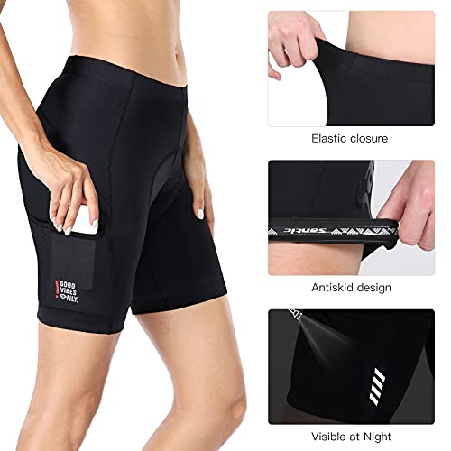 Santic Mujer Ciclismo Corto Pantalones Badana Acolchados MTB Transpirables De Secado Rápido Negro