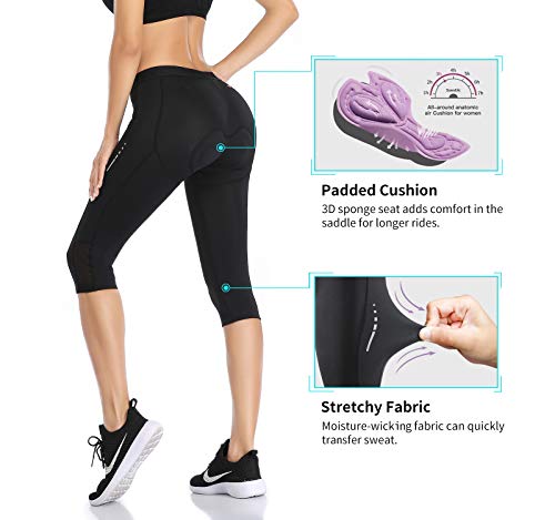 Santic Pantalon Ciclismo Mujer Culotte 3/4 Bicicleta Largo Badana Acolchado Las Medias Transpirables Antideslizante XS