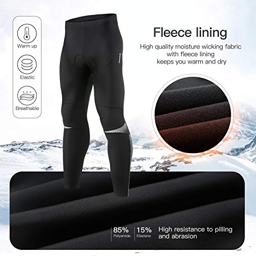 Santic Pantalones Ciclismo Hombre Invierno Térmicos Forros MTB Relleno Pantalon Largo Bicicleta Polar Mallas largas Acolchado Negro L