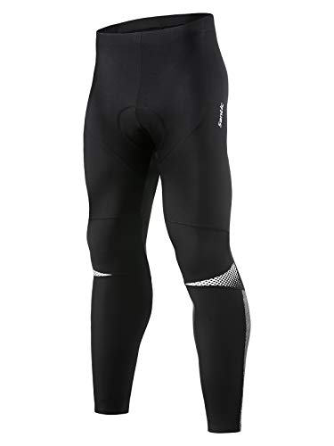 Santic Pantalones Ciclismo Hombre Invierno Térmicos Forros MTB Relleno Pantalon Largo Bicicleta Polar Mallas largas Acolchado Negro XL