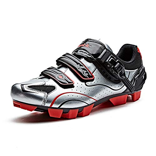 Santic Zapatillas Ciclismo MTB Zapatillas Bicicleta Montaña Hombre Zapatos Ciclismo Calzado Bicicleta Montaña Plateado EU 45