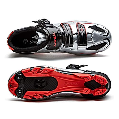 Santic Zapatillas Ciclismo MTB Zapatillas Bicicleta Montaña Hombre Zapatos Ciclismo Calzado Bicicleta Montaña Plateado EU 45