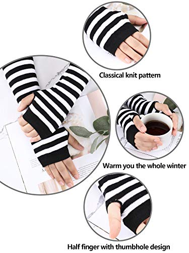 SATINIOR 6 Pares de Guantes Largos sin Dedos de Mujeres Calentadores de Brazo Guantes Estirables de Punto con Agujero de Pulgar (Conjunto de Colores 1)