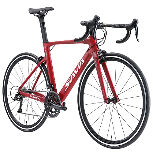 SAVADECK Bicicleta de Carretera de Carbono, Warwinds5.0 700C de Fibra de Carbono con Sistema de Cambio Shimano 105 R7000 22-Velocidad,Neumáticos Continental 26C y Doble Freno en V (Rosa,54cm)