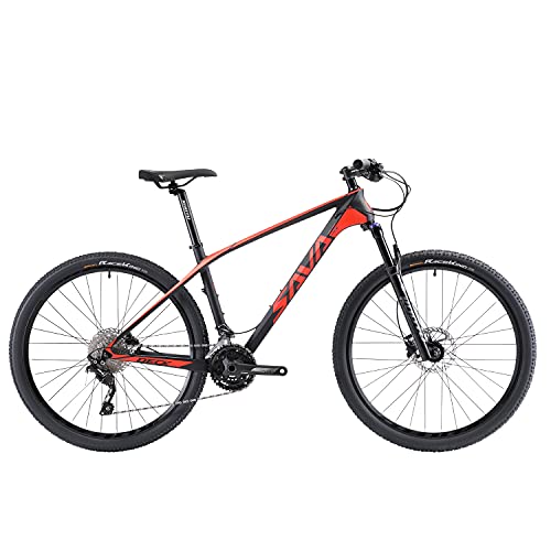 SAVADECK DECK6.0 Bicicleta de Montaña Carbono Ultraligera MTB de 27.5/29 Pulgadas con Cola rígida Completa con neumáticos Shimano DEORE M6000 (Rojo, 29 * 21)