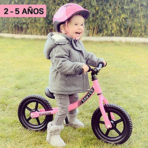 Sawyer - Bicicleta Sin Pedales Ultraligera - Niños 2, 3, 4 y 5 años (Rosa)