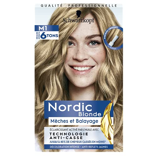 Schwarzkopf Nordic Blonde M1 Mechas Radiantes - Coloración permanente - Aclara hasta 6 tonos - Con aceite activador&OmegaPLEX - Pack de 3