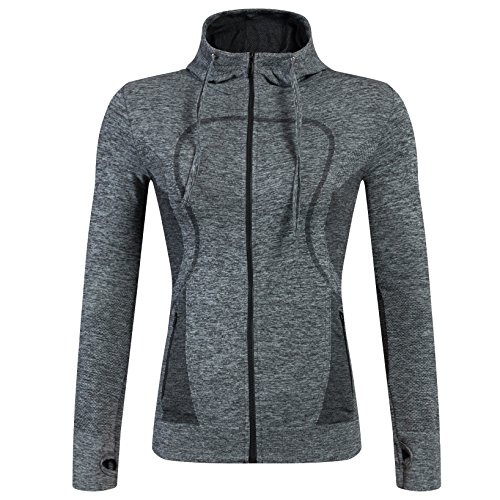 Selighting Chaquetas Deportivas Mujer Sudadera Fitness con Capucha y Cremallera de Manga Larga para Gimnasio,Gym,Running,Correr,Ciclismo (L, Gris)