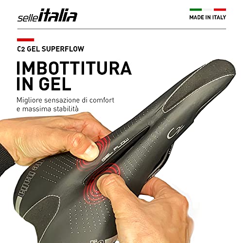 Selle Italia - Sillìn Bicicleta de Carretera C2 Gel Flow, Rail Manganese Tubo Ø7, Sillìn Road Gran Turismo Fibra-tek, Comfort Gel, Amortiguador