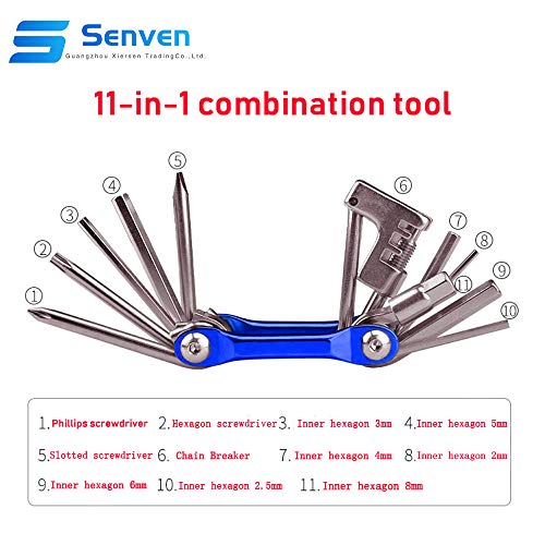 Senven® 11 en 1 Multifunción Bicicleta Reparacion Herramientas, Multiusos Bici Herramientas, Mini Plegables Herramientas, Mantenimiento Herramientas Kit –– Azul