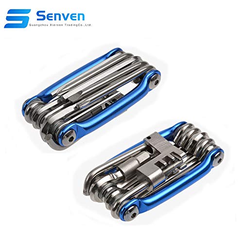 Senven® 11 en 1 Multifunción Bicicleta Reparacion Herramientas, Multiusos Bici Herramientas, Mini Plegables Herramientas, Mantenimiento Herramientas Kit –– Azul