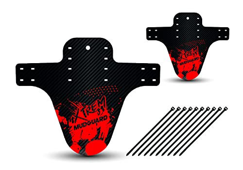 Seribas Guardabarros MTB-2 Unidades Incluye Bridas-Guardabarros Carbono-Guardabarros Bicicleta montaña-MTB Mudguard (Rojo)