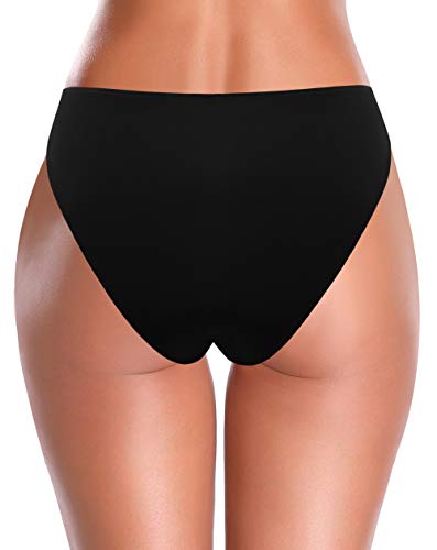 SHEKINI Traje de Baño para Mujer Abdominal Cintura Alta de Bikini Pantalones de natación Ruched Color Sólido Bañadores Retro Ropa de Playa Bikini Bragas (Negro D, M)