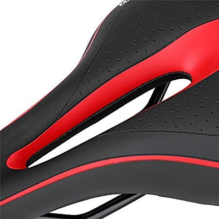 Sillín de Bicicleta de Gel Asiento de Bicicleta Profesional Cómodo y Suave Diseño Ergonómico cojín de Bicicleta de Ciclismo Carretera montaña MTB 27×14cm (Negro+Rojo)