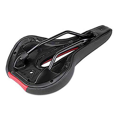 Sillín de Bicicleta de Gel Asiento de Bicicleta Profesional Cómodo y Suave Diseño Ergonómico cojín de Bicicleta de Ciclismo Carretera montaña MTB 27×14cm (Negro+Rojo)