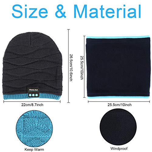 SIVITICK Gorro Bluetooth V5.0 Hombre y Mujer Beanie Música con Calentador de Cuello Gorro de Punto Invierno con Auriculares Inalámbricos Sombrero de Música Bluetooth para Correr, Esquiar, Regalar