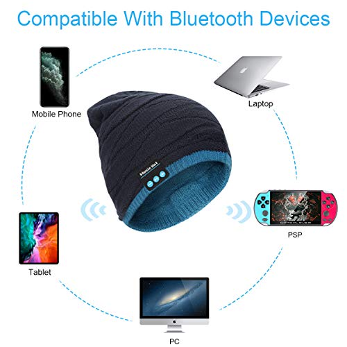 SIVITICK Gorro Bluetooth V5.0 Hombre y Mujer Beanie Música con Calentador de Cuello Gorro de Punto Invierno con Auriculares Inalámbricos Sombrero de Música Bluetooth para Correr, Esquiar, Regalar