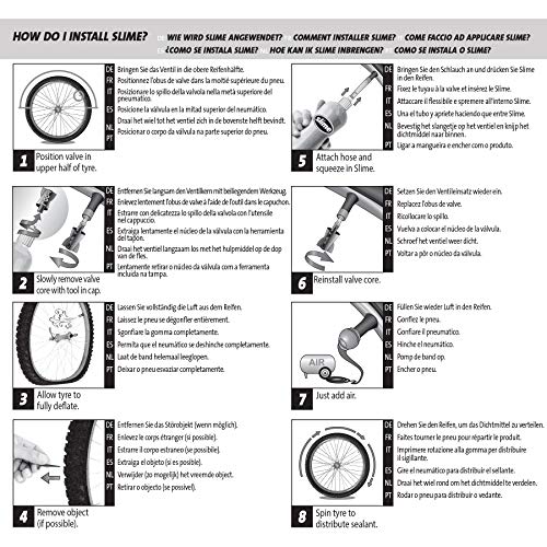 Slime 10015 Sellante de Reparación de Pinchazo de Neumático con Cámara de Bicicleta, Prevenir y Reparar, Apto para Bicicletas, con Manguera de Llenado, No Tóxico, Ecológico, Botella de 237 ml