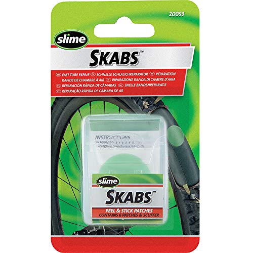 Slime 20053 Kit de Parches Skab para Bicicletas, Reparación de Pinchazos de Neumáticos con Cámara, Contiene 6 Parches y 1 Raspador Metálico