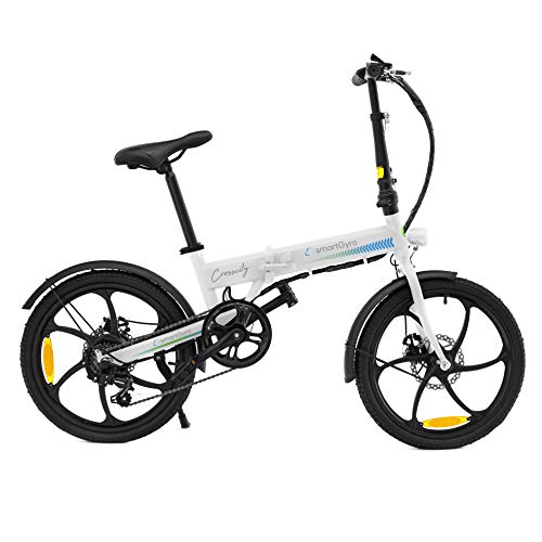 SMARTGYRO Ebike Crosscity White - Bicicleta Eléctrica Urbana, Ruedas de 20", Asistente al Pedaleo, Plegable, Batería extraíble de Litio 36V de 4.4 mAh, Freno de Disco, 6 velocidades Shimano