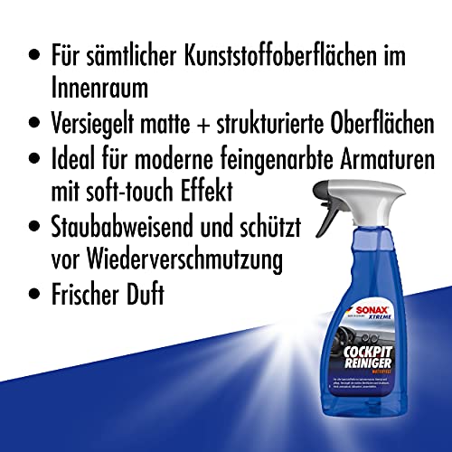 SONAX XTREME Limpiador de Cockpit efecto mate (500 ml) limpia salpicaderos y cuida las superficies plásticas en el interior del automóvil | N.° 02832410-544