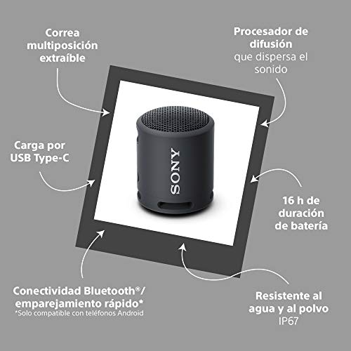 Sony SRS-XB13 - Altavoz Bluetooth Compacto, Duradero y Potente con EXTRA BASS (Resistente al agua, Inalámbrico, 16h Autonomía), Negro