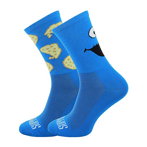 Soporte de calcetines de ciclismo para hombre, tecnología transpirable de fibra antideslizante, unisex, divertidos patrones de ciclista,color Alguien azul, tamaño 10-11 UK / 45-46 EU