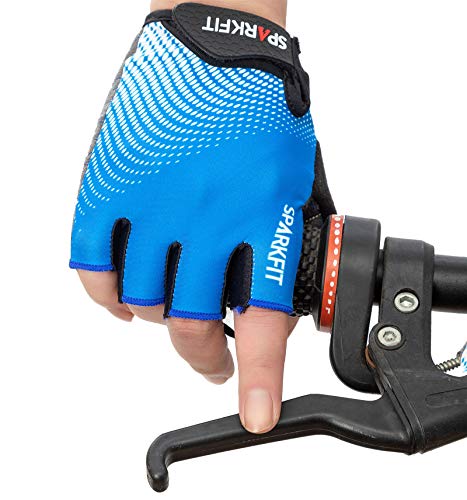 SPARKFIT Guantes de Ciclismo Cortos para Bicicletas de Carretera y Montaña, Guantes para Bicis MTB con Palma Antideslizante Amortiguadora, Lycra Ligera Que Absorbe la Humedad, Compresión Ajustada