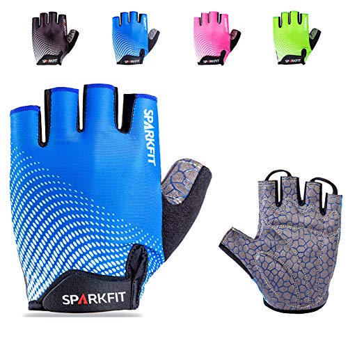 SPARKFIT Guantes de Ciclismo Cortos para Bicicletas de Carretera y Montaña, Guantes para Bicis MTB con Palma Antideslizante Amortiguadora, Lycra Ligera Que Absorbe la Humedad, Compresión Ajustada