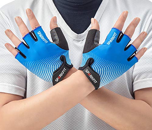 SPARKFIT Guantes de Ciclismo Cortos para Bicicletas de Carretera y Montaña, Guantes para Bicis MTB con Palma Antideslizante Amortiguadora, Lycra Ligera Que Absorbe la Humedad, Compresión Ajustada