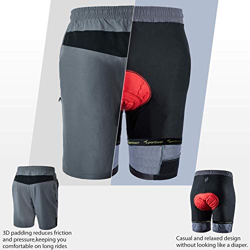 Sportneer Pantalones Cortos de Ciclismo para Hombre, Pantalones Cortos de MTB para Hombre Pantalones Cortos con Tirantes de montaña Acolchados en 3D Pantalones Cortos Deportivos de Bicicleta MTB