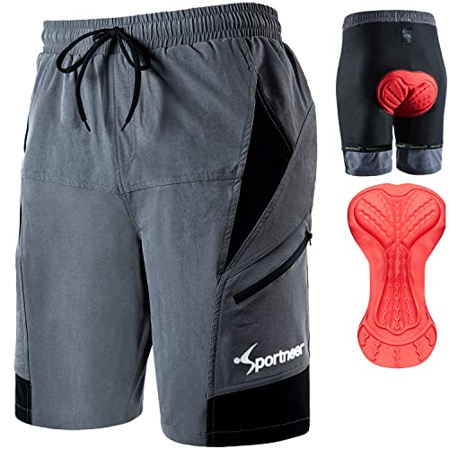 Sportneer Pantalones Cortos de Ciclismo para Hombre, Pantalones Cortos de MTB para Hombre Pantalones Cortos con Tirantes de montaña Acolchados en 3D Pantalones Cortos Deportivos de Bicicleta MTB