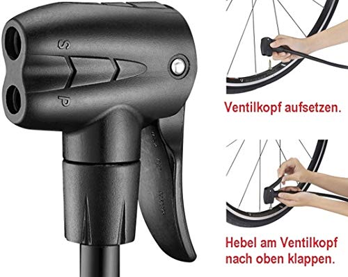 Standpumpe mit Extra grossem Manometer BETO Fahrradpumpe - für Alle Ventile