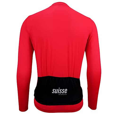 Suisse Blanche. Maillot Ciclismo Manga Larga Hombre (Talla M, Rojo)