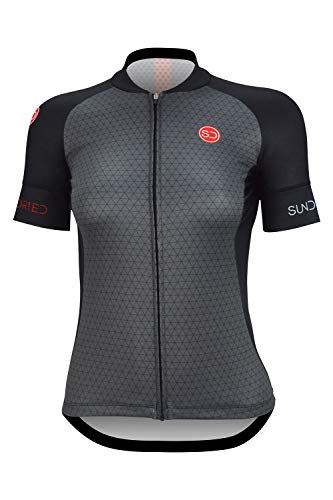 SUNDRIED Jersey Ciclo para Mujer de Manga Corta Ciclismo de Carretera y de montaña Bici Jersey (L, Negro)