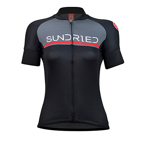 SUNDRIED Kit de Manga Corta para Mujer Jersey de Ciclo Bici del Camino y Bicicletas de montaña (Negro, L)